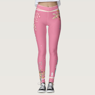 Leggings Brillant Pastel rose floral Art élégant femme