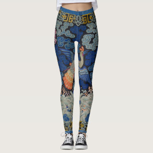 Leggings Broderie chinoise bleu d'oiseau Vintage