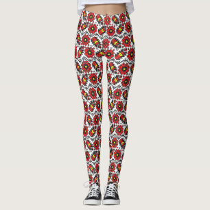 Leggings Broderie Folklore Art croix-point fleur florale