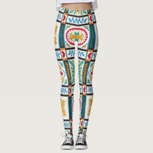 Leggings Broderie italienne Majolica : Floral méditerranéen