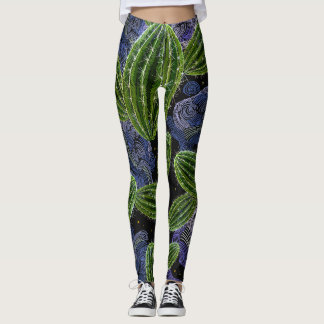 Leggings Broderie mexicaine : Cactus Night Seamless.