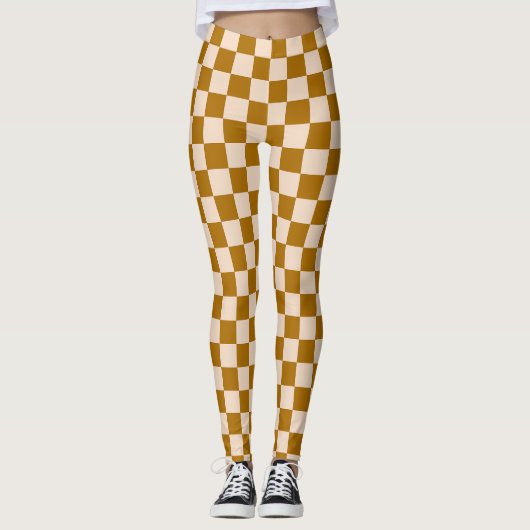 Leggings Brown and beige checkerboard pattern (Devant)
