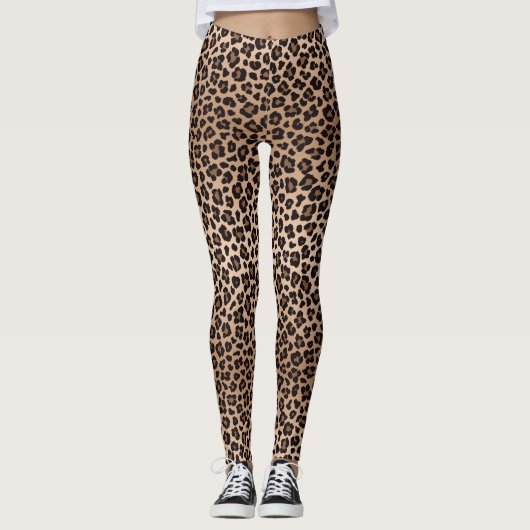Leggings Brown Beige Safari Wild Cat Skin Leopard Pattern (Devant)