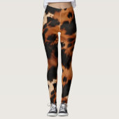 Leggings Brown Black Cream Faux Cow Print (Devant)