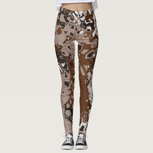Leggings Brown blanc et noir abstrait (Devant)