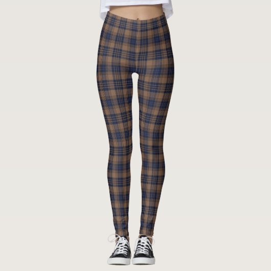 Leggings Brown bleu Tartan Plaid Rustique Motif (Devant)