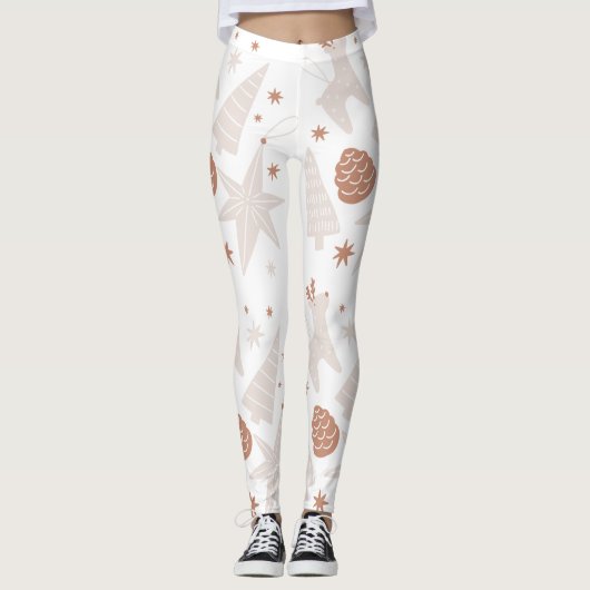 Leggings Brown de Noël blanc personnalisés (Devant)