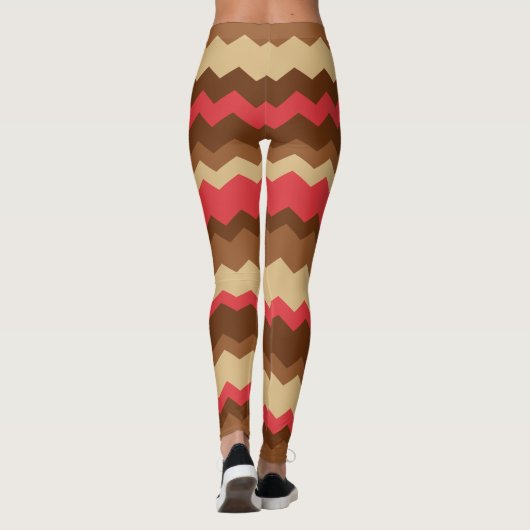 Leggings Brown et rouge Automne Zig Zag Stripé (Dos)