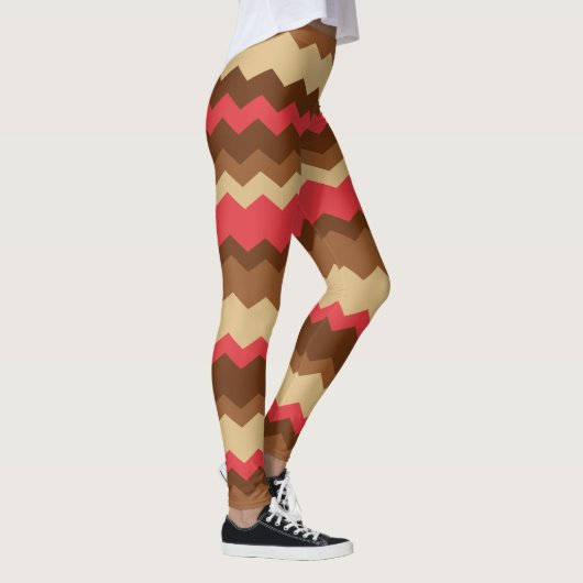 Leggings Brown et rouge Automne Zig Zag Stripé (Droite)