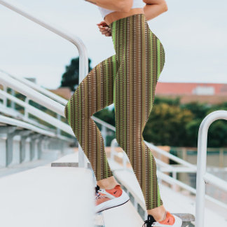 Leggings Brown et vert Trippy Stripes Cool Psychedélique