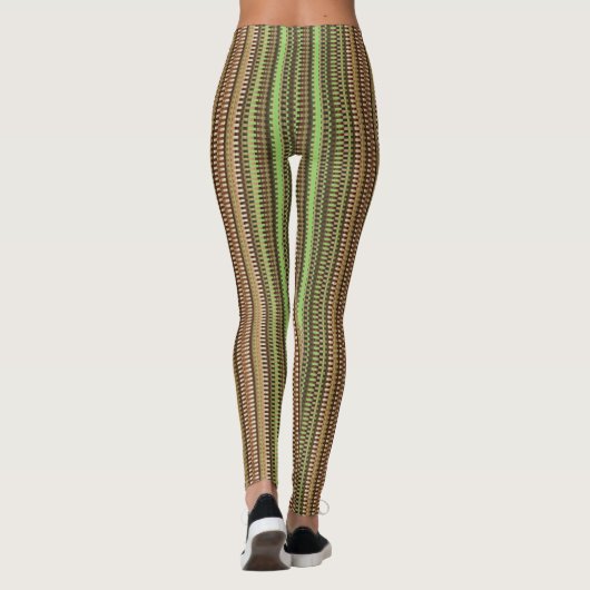Leggings Brown et vert Trippy Stripes Cool Psychedélique (Dos)