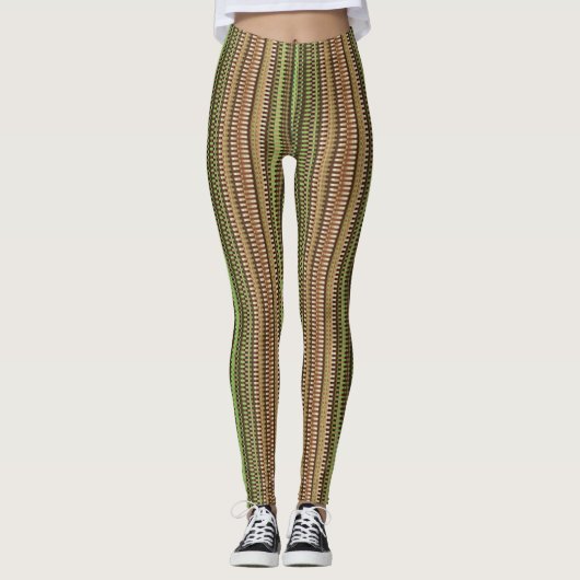 Leggings Brown et vert Trippy Stripes Cool Psychedélique (Devant)