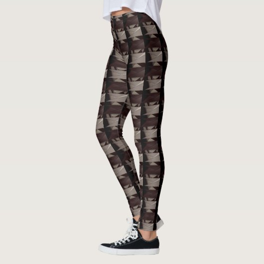 Leggings Brown géométrique, rayures ou triangles noirs (Gauche)