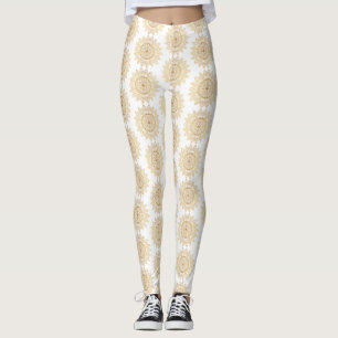 Leggings Brown Mandala Motif sur White Arrière - plan Elega