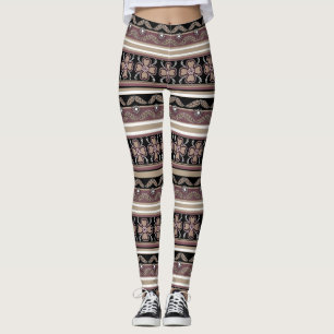 Leggings Brown noir mexicaine bandes ornementales