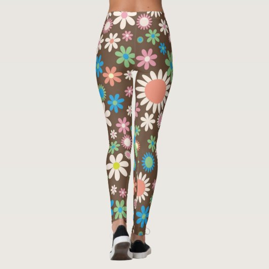 Leggings Brown, rose et bleu rétro Fleurs (Dos)