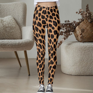 Leggings Brown Tan Black Spots Pattern Safari Leopard Print