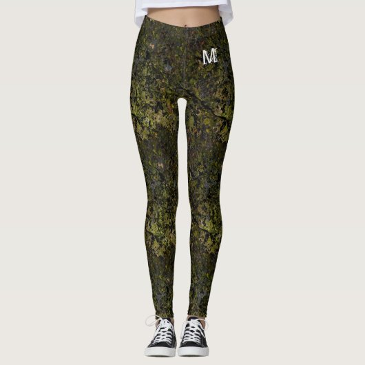 Leggings Brown vert Cru Natural Rock Monogramme personnalis (Devant)