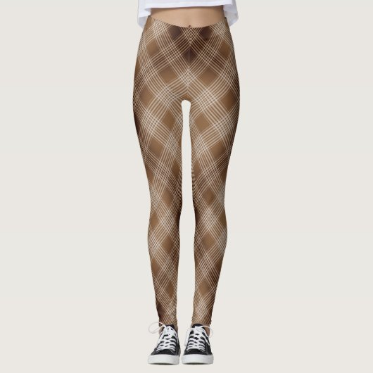 Leggings Brun et guêtres Checkered bronzages de plaid (Devant)