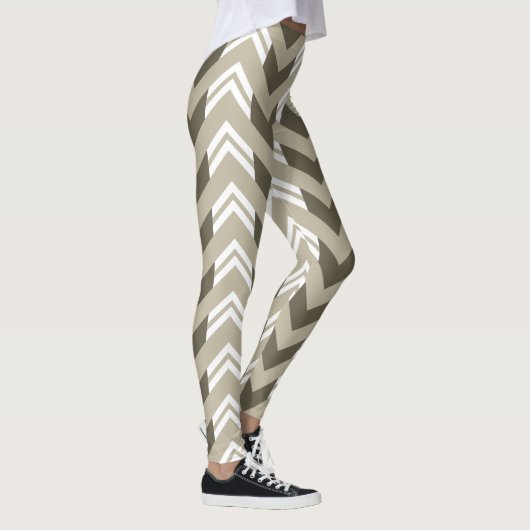Leggings Brun moderne, beige, motif blanc de Chevron (Droite)