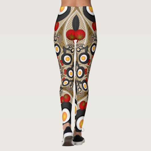 Leggings Brunch Fractal Art Drôle Nourriture, Tomates, Oeuf (Dos)