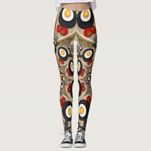 Leggings Brunch Fractal Art Drôle Nourriture, Tomates, Oeuf