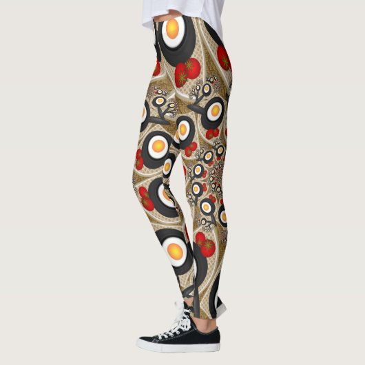 Leggings Brunch Fractal Art Drôle Nourriture, Tomates, Oeuf (Gauche)