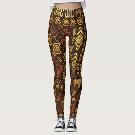 Leggings Bruns africains ethniques et or #12 de modèle (Devant)