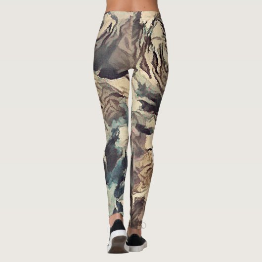Leggings Brush art Abstrait texturé rose imprimé brun beig (Dos)