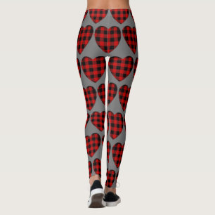 Leggings Buffalo Plaid Hearts Motif Red Black tendance