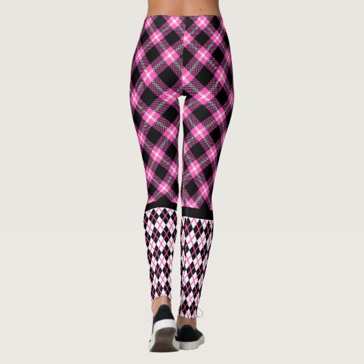Leggings Buffalo Plaid & Jacquard en Fuchsia & Black (Dos)
