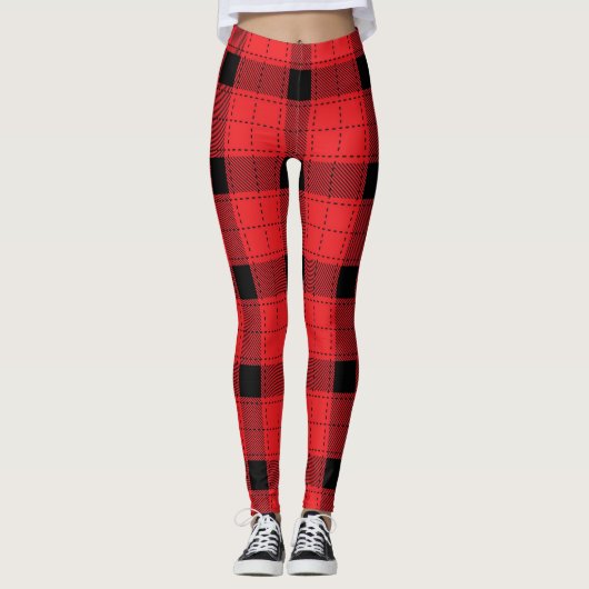Leggings Buffalo Plaid Noël Rouge Et Noir Motif (Devant)