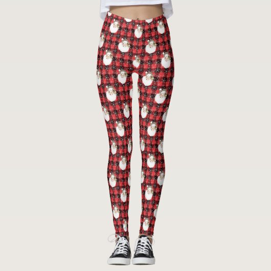 Leggings Buffalo Plaid Père Noël avec Snowflakes & Stars (Devant)