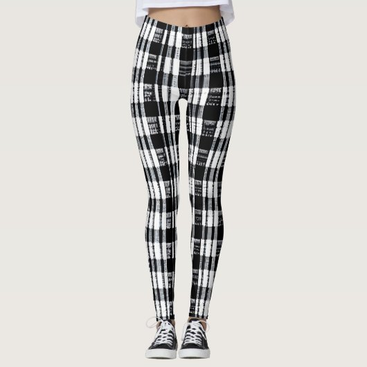 Leggings Buffle blanc noir moderne à motif plaid (Devant)