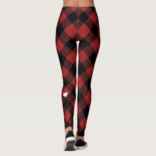 Leggings Buffle rouge rustique noir plaid Coeur blanc