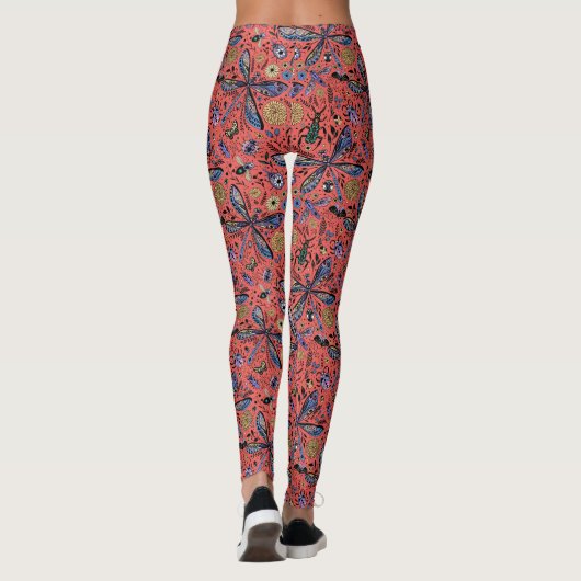 Leggings Bugs de Doodle sur corail rouge (Dos)