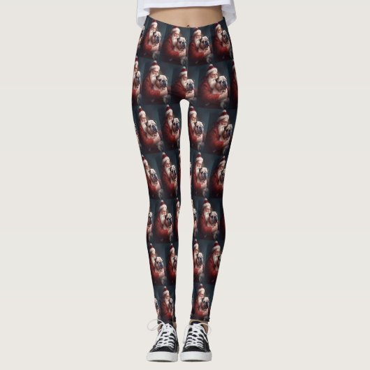 Leggings Bulldog avec Noël Festif du Père Noël (Devant)