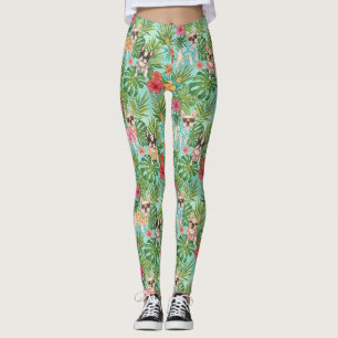 Leggings Bulldog français tropical ambiance plage
