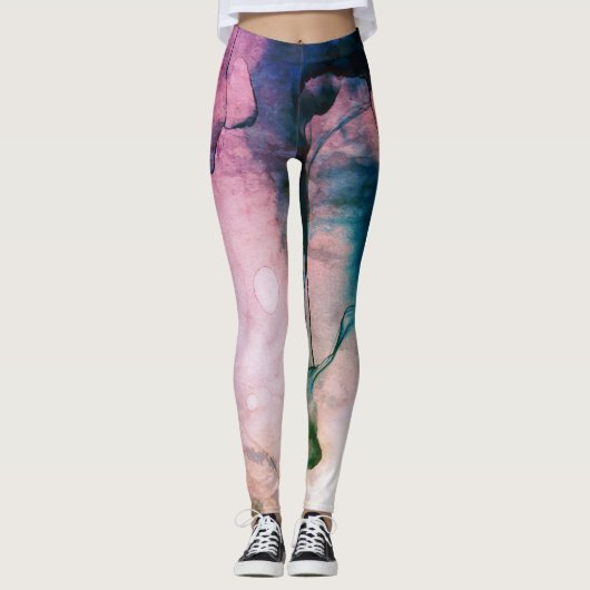 Leggings Bulles bleues roses turquoises d'aquarelle (Devant)