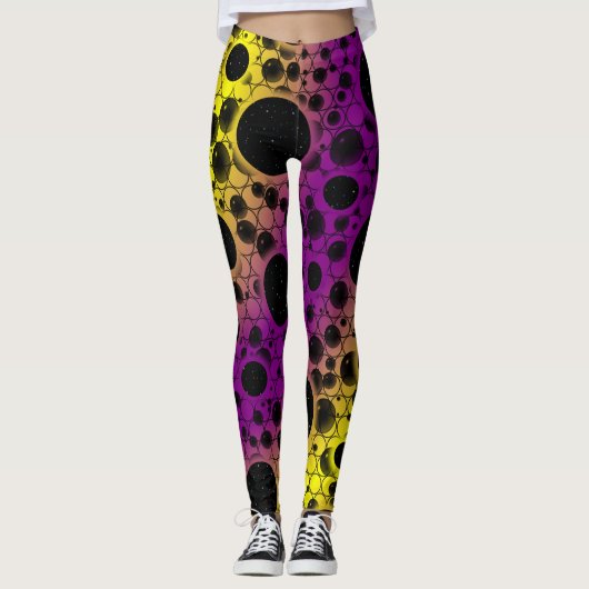 Leggings Bulles d'espace tachetées - Violet/Jaune (Devant)