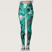 Leggings Bulles turquoises et noires Cellules d'art fluides (Devant)