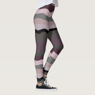 Leggings Burgundy, rose et violet rayures ondulées