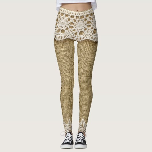 Leggings Burlap, dentelle texture tissu. (Devant)