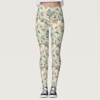 Leggings Cabines de pistes de ski vintage dans Soft Pastels