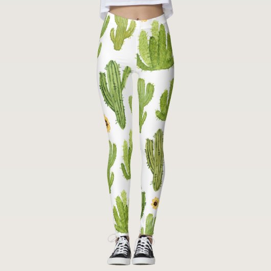 Leggings Cactus du désert vert : Aquarelle transparente (Devant)