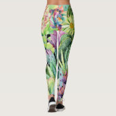 Leggings Cactus en floraison, motif aquarelle transparent. (Dos)