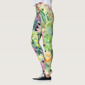 Leggings Cactus en floraison, motif aquarelle transparent. (Gauche)