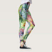 Leggings Cactus en floraison, motif aquarelle transparent. (Droite)