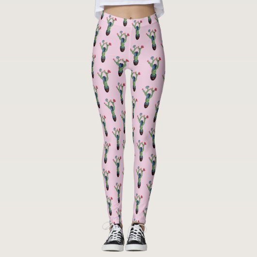 Leggings Cactus épineux avec des fleurs (Devant)