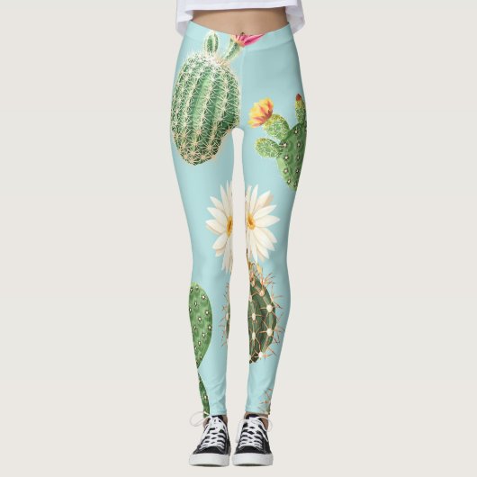 Leggings Cactus, fleurs roses : décor clair (Devant)